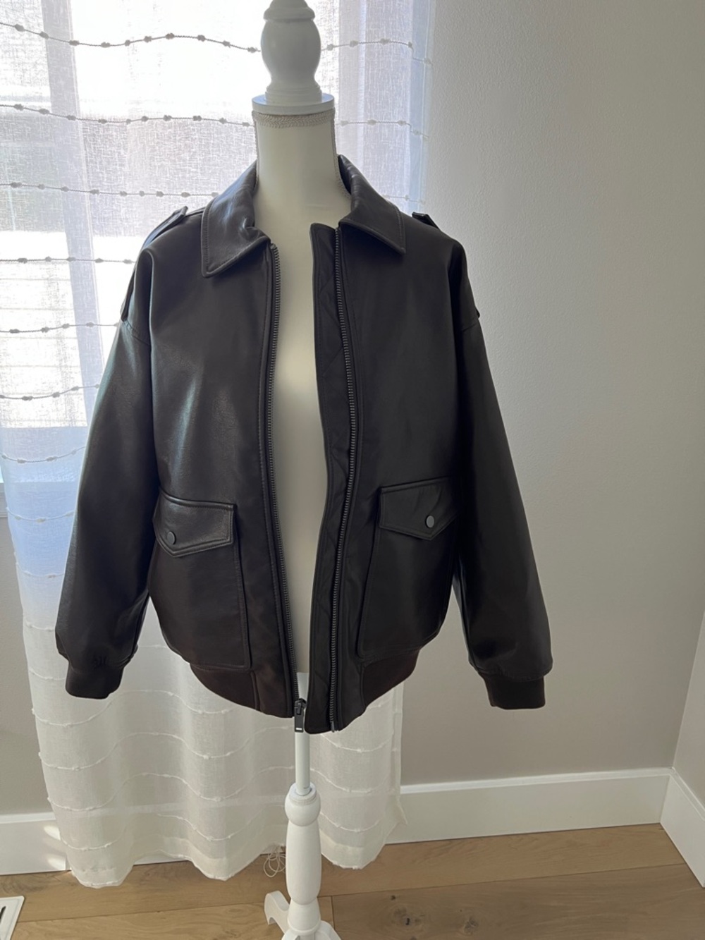 Abercrombie & Fitch Dark Brown Women's Oversized Faux Leather Bomber Jacket